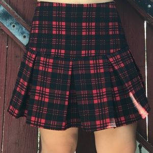 Red and Black Plaid Pleated Skirt